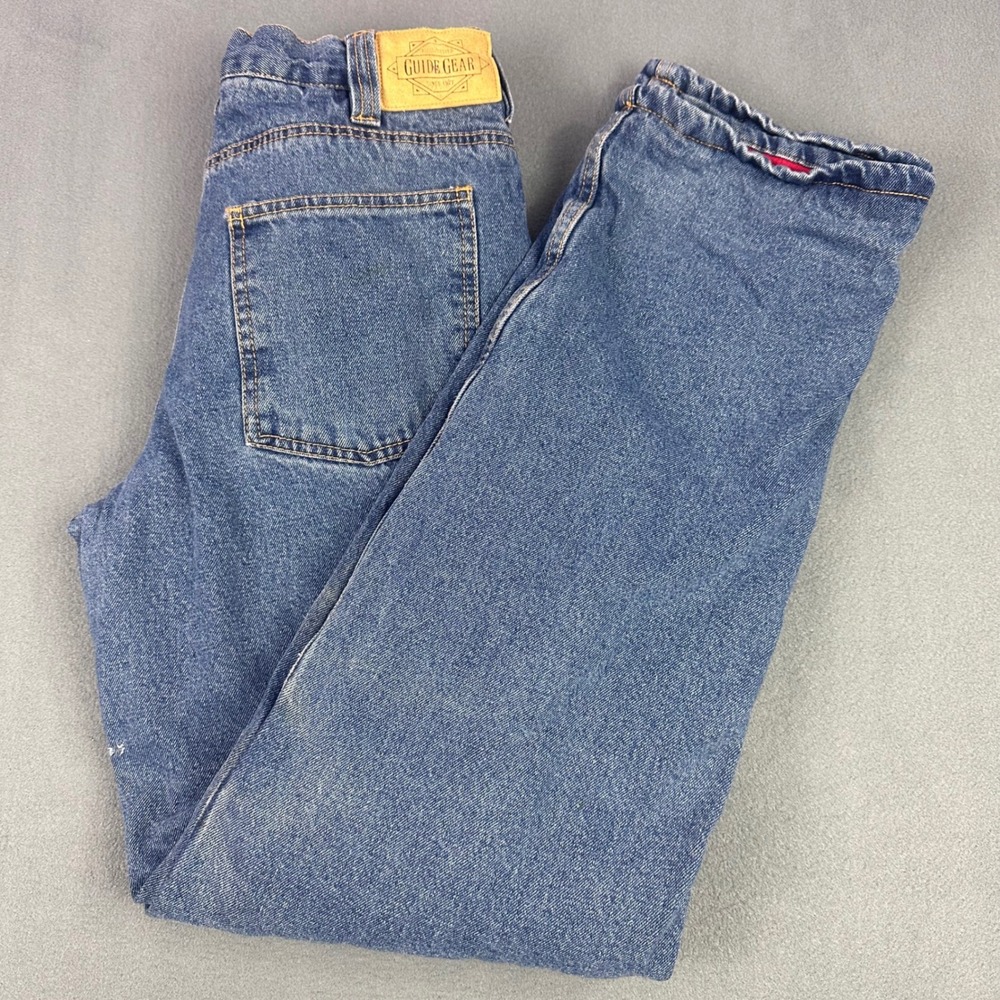 Guide Gear Mens Thinsulate Lined Insulated Jeans Blue Denim 30x34 Red Fleece